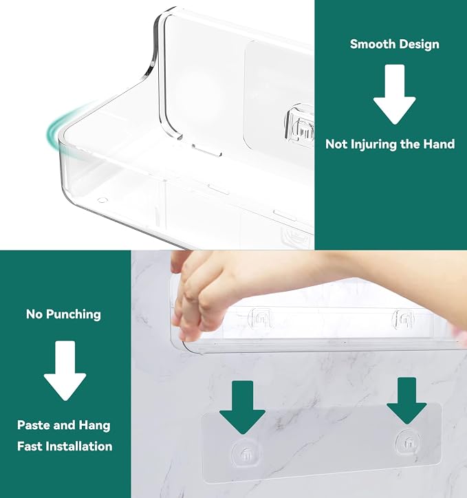 Shower shelves, Adhesive Clear Acrylic Bathroom caddy Organizer | Large Capacity - Image 5