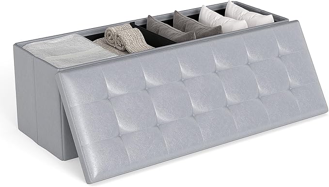 Giantex 43 Inches Folding Storage Ottoman Bench, Upholstered PU Leather Storage by Giantex