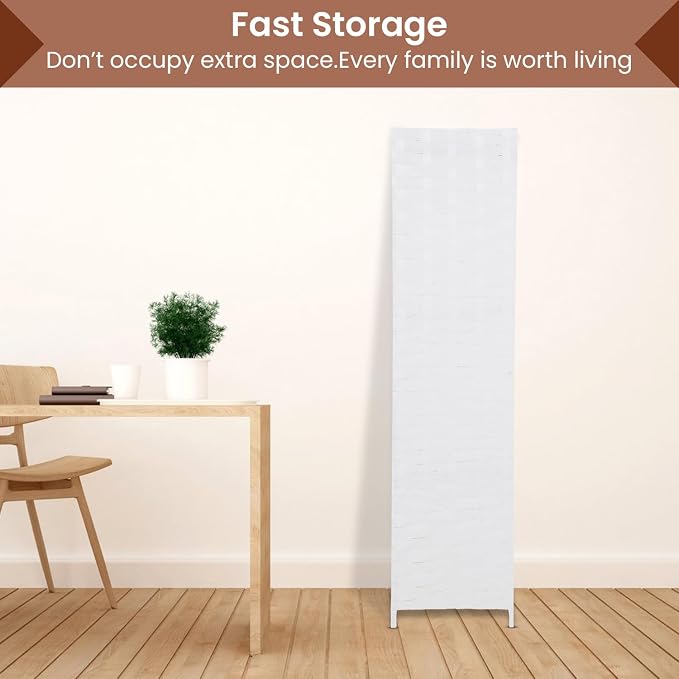 Dopinmin White Room Divider Wall Divider 6FT 4 Panels Dressing Screen | Wood - Image 5