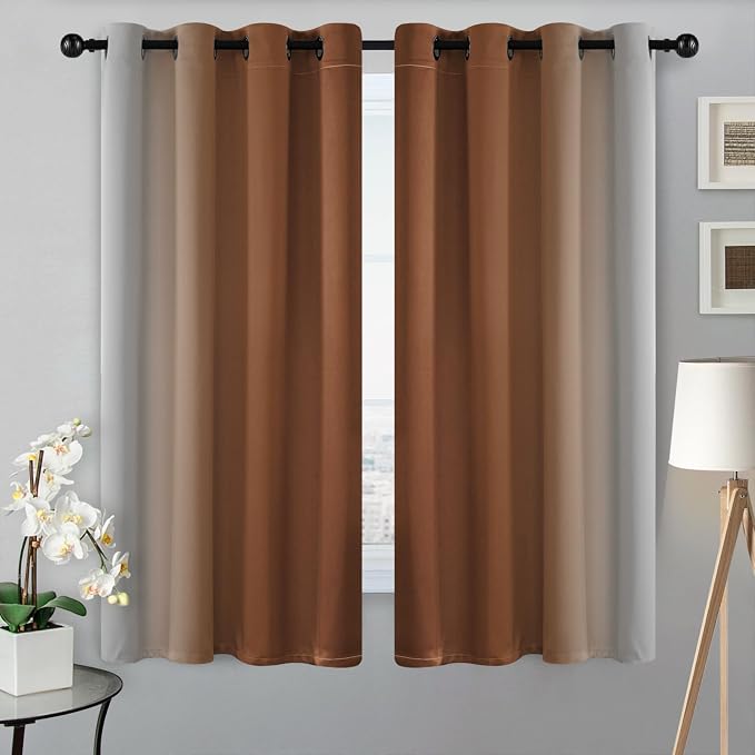 SimpleHome Ombre Burnt Orange to Grey White Curtains - Image 2