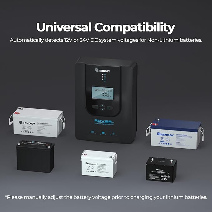 Renogy Charge Controller-Rover 30A MPPT 12V/24V Auto-Detect LCD Display | 99.9% Efficiency for Gel/Flooded/Lithium Batteries | Dual-Peak Tracking & Modbus Support (30A 12V/24V)