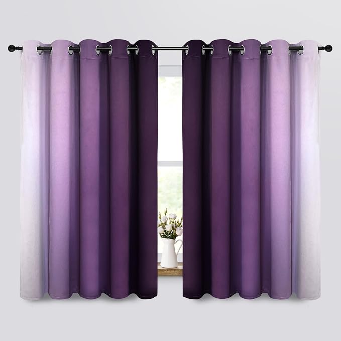 COSVIYA Grommet Room Darkening Ombre Purple Curtains W70xL63 inch | Purple and - Image 2