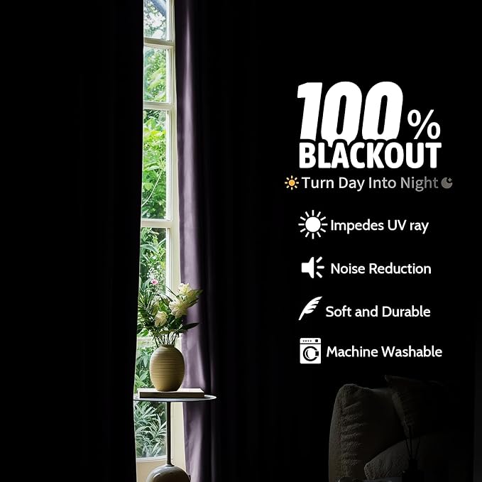 COSVIYA Lilac 100% Blackout Curtains - Image 2