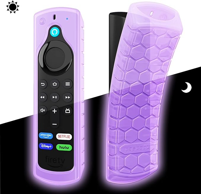 CaseBot Remote Case for Fire TV Stick HD/4K/4K Max (1st Gen)/Fire TV Stick (3rd Gen)/Lite - Anti-Slip Shockproof Silicone Cover for Alexa Voice Remote (2nd & 3rd Generation) (Purple Glow in The Dark)