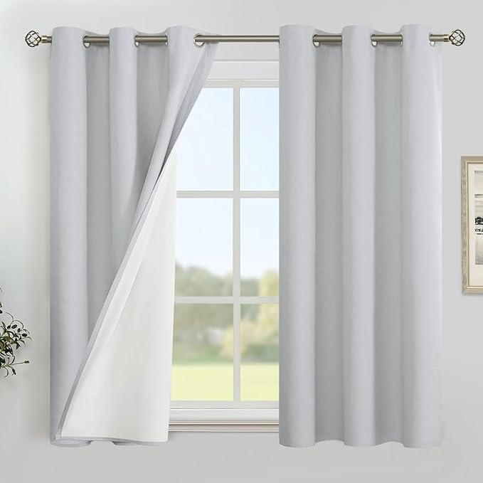 YoungsTex Short Linen Blackout Curtains 40 Inch Length, Thermal Insulated Black by YoungsTex