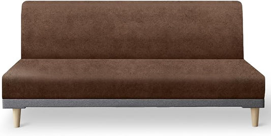 molasofa Leather Like Stretch Futon Slipcover Armless Futon Bed Sofa Cover Furniture Protector with Elastic Bottom, Soft and Washable Futon Cover for Sofa Bed Stay in Place（Medium，Light Brown）