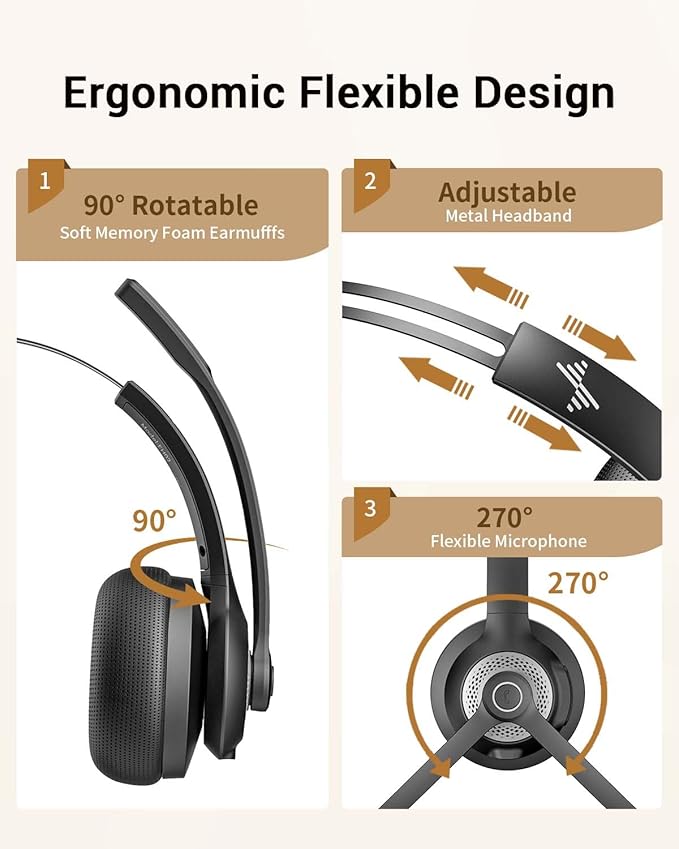 JIAMQISHI Bluetooth Wireless Headset with Mic for Work, Clear Call, Bluetooth 5.2, Mic Mute Function, USB Dongle, Applicable to PC, Laptop, Phone, Android, Zoom, Office