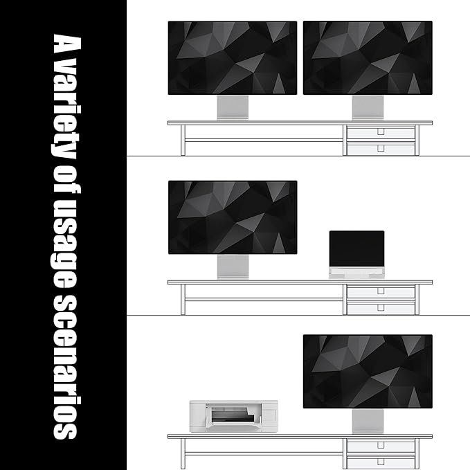 FENSULN Dual‑Tier Monitor Stand Riser with Drawers, Desktop Organizer Shelf Storage for Computer Screen 2 Monitors, Supports for PC Computer Monitor, Printer, Heavy TV Riser Beige and White