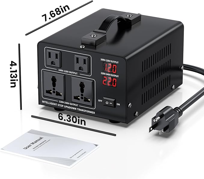 1000W Voltage Converter Transformer Step Up 110V/120V to220V/240V or Step Down 220V to 110V AC Power Converte, Circuit Breaker Protection, 2 US sockets, 2 Universal sockets, LCD Display