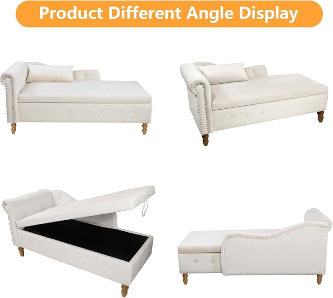 Aoowow Velvet Bedroom Storage Bench End of Bed, Rolled Arm Couch Indoor Chaise - Image 6