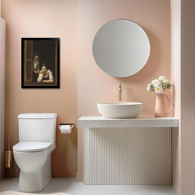 OIQArtOIQ Funny Bathroom Framed Wall Art Vintage Canvas Wall Art Prints Two - Image 3