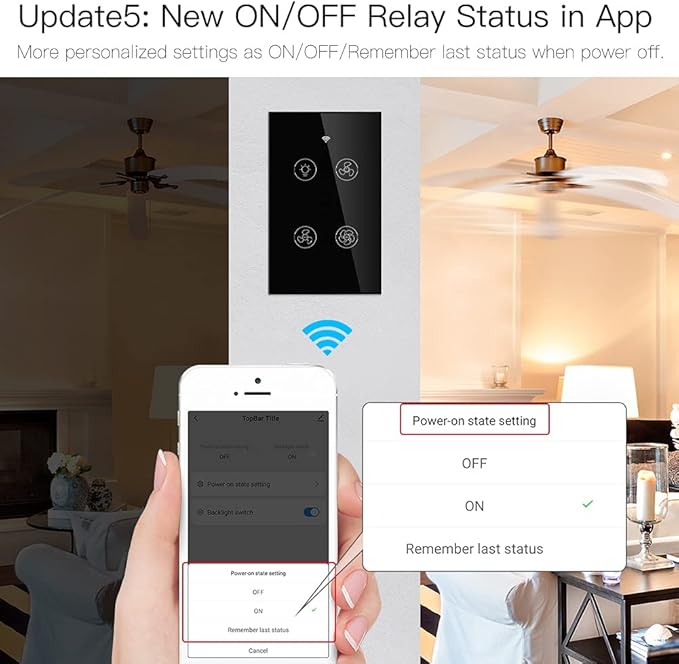 MOES WiFi Smart Ceiling Fan Light Wall Switch, Smart Life/Tuya APP Remote Timer and Counterdown, Compatible with Alexa and Google Home, Black No Hub Required