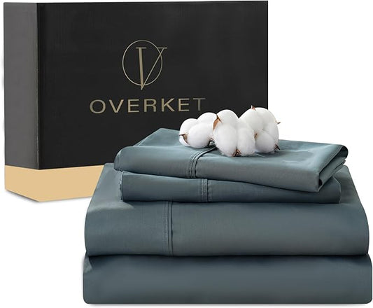 100% Egyptian Cotton Sheets Cal King Sheet Set 4PCS 1000 Thread Count Sateen Weave Soft Breathable 16-Inch Deep Pocket（California King,Lake Blue）