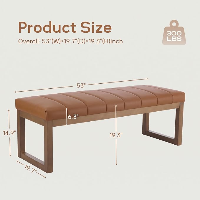 52.7" Bedroom Bench for End of Bed, Faux Leather Entryway Bench | Modern - Image 2