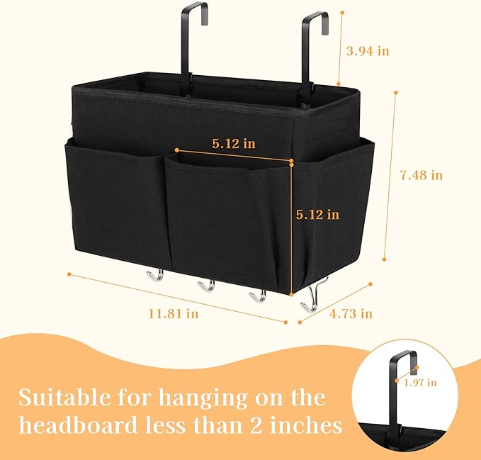 Bedside Caddy Organizer 5 Pockets and 4 Hooks - Image 2