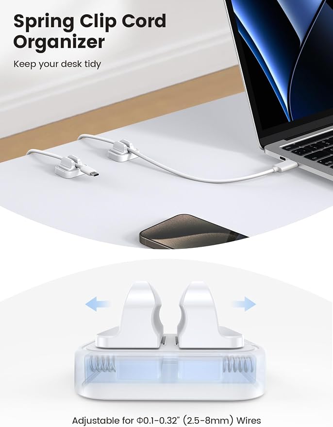 Lamicall 5 Pack Spring Fixed Cord Holder Clips, Desk Cable Organizer | - Image 2