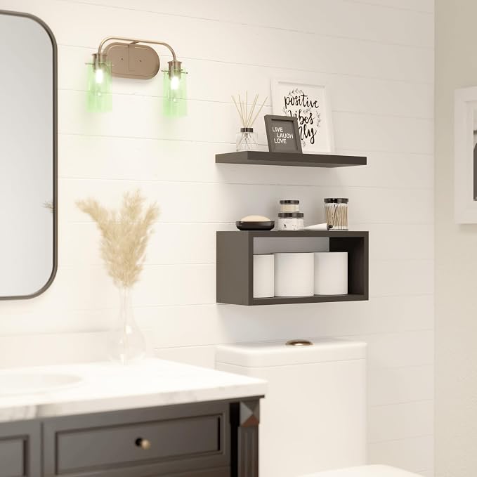 RICHER HOUSE Black Floating Shelves Bathroom, Small Wall Shelf Over Toilet | - Image 5