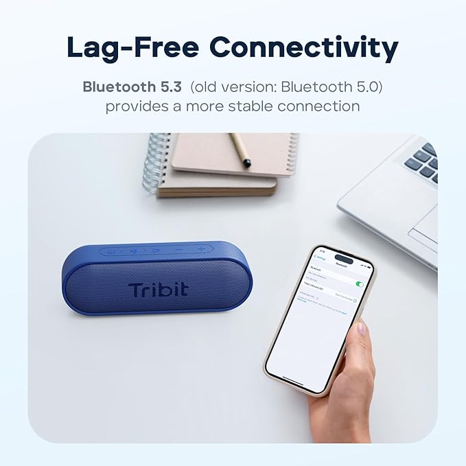 Tribit XSound Go Bluetooth Speaker, 16W Portable Wireless Speaker with Loud Sound, 24H Playtime, IPX7 Waterproof, Custom EQ, XBass, BT5.3, TWS Pairing, Type-C, Outdoor/Home/Travel/Beach/Shower (White)