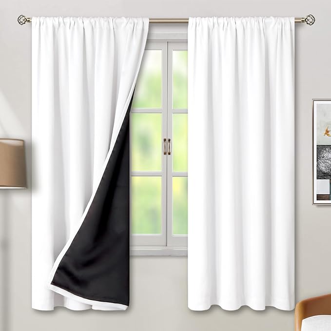 BGment Pure White 100% Blackout Curtains 72 Inches Long - Image 2