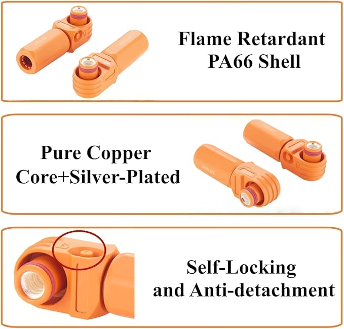Right Angle Energy Storage System Power Connector IP67 Waterproof 200A 50mm² Single Core HV Battery Storage Plug,1PC (Orange, 200A)