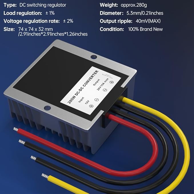 Areyourshop 12V to 28V 10A 280W Car Power Supply Step Up Converter Aluminum Waterproof DC/DC Converter Regulator Step Up