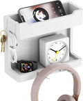 NiHome Bedside Wall Shelf, Wood Organizer, Magnetic Hooks, 2 Tier, Cable Holes by NiHome