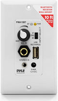 Pyle Wireless BT Receiver Wall Mount - 100W In-Wall Audio Control Receiver w/ Built-in Amplifier, USB/Microphone/Aux (3.5mm) Inputs, Speaker Terminal Block, Connect 2 Speakers, White - PWA15BT