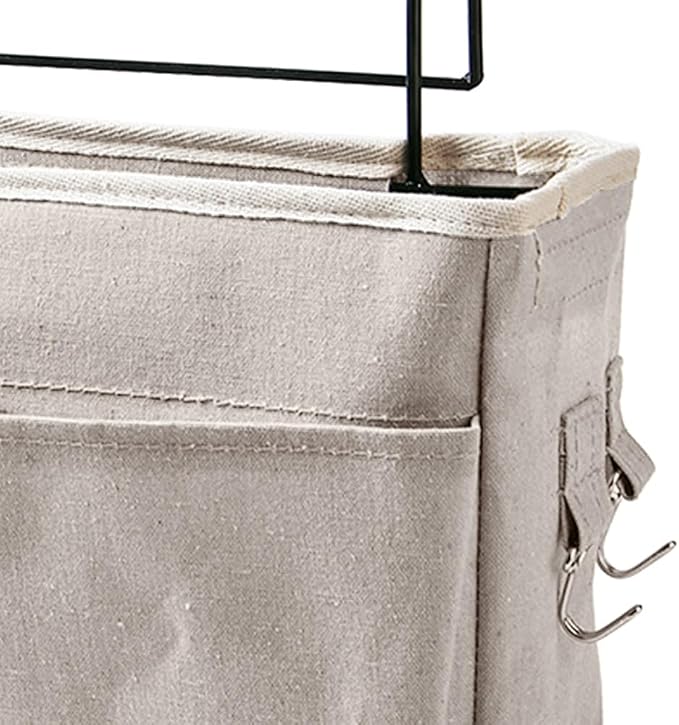White Canvas Organizer Basket Wall Mount Storage Pouch Nightstand Hanging Bag - Image 7