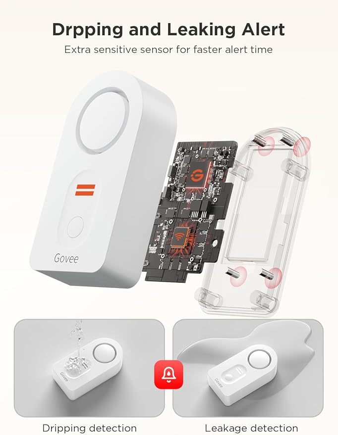 Govee WiFi Water Leak Detector 3 Packs, Leak Alert with Remotely Email/APP Push and Sound Alarm, Smart Water Sensor with 100dB Adjustable Alarm, Suit for Home and Basement