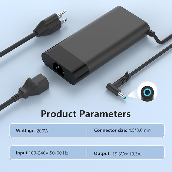 200W 19.5V 10.3A AC Charger L00818-850 Compatible with Victus 15 16 ZBook Fury 17 G5 G6 TPN-DA10 TPN-DA23 M31368-003 Laptop Power Adapter