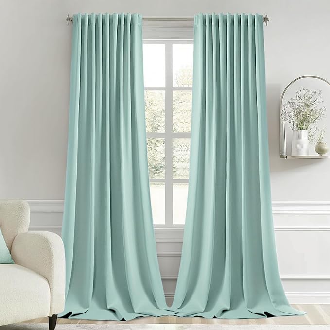 MIULEE Aqua Back Tab Blackout Curtains 52x102 Inch Long 2 Panels Set | Rod by MIULEE