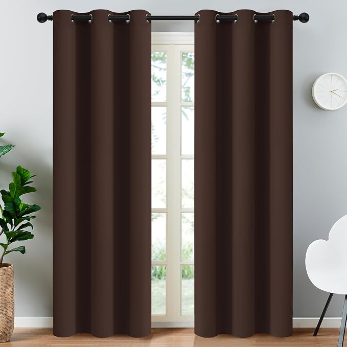 Yakamok Blackout Curtains 38x84 inch Chocolate Brown Thermal Drapes-Bedroom | 2 by Yakamok