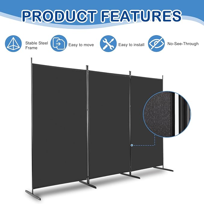 6ft Folding Room Divider Privacy Screens, 3 Panel Freestanding Wall Divider - Image 3