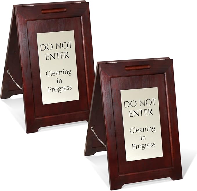 SmartSign (2-Pack) Premium 'Do Not Enter Cleaning in Progress' Wooden A-Frame Standing Floor Sign, 2-Sided, 24" x 15", Hardwood Pine Frame, 120 mil Silver ACM Sign, Black on Silver, Made in USA