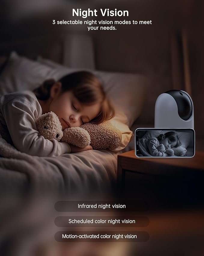 2K Indoor Cameras for Home Security, Dual-Lens Security Camera 360° PTZ for Baby Monitor Pet Cam, Built-in Spotlight, Night Vision, Motion Detection, 2-Way Audio, 2.4GHz & 5GHz WiFi, Works w/Alexa