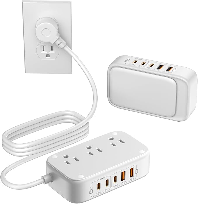 Portable USB Power Strip with 65W PD Fast Charging, 7-in-1 Flat Plug 3 USB-C 2 by Unknown