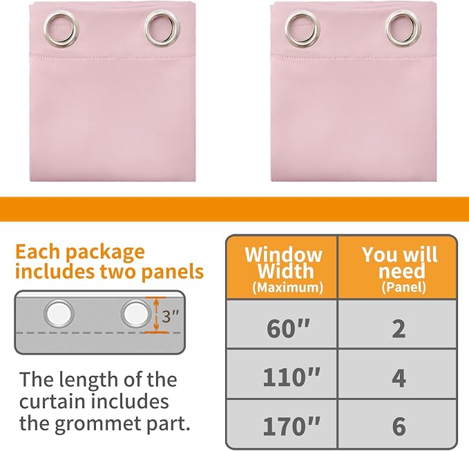 YoungsTex Light Pink 100% Blackout Curtains 72 Inch Length, Room Darkening - Image 6