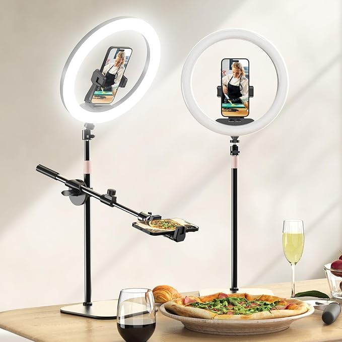 UBeesize 12" Desk Ring Light with Stand and Phone Holder, Overhead Phone Mount for Video Recording, Zoom Meeting, Live Streaming, Tiktok, YouTube，Compatible with iPhone, Android, Cameras