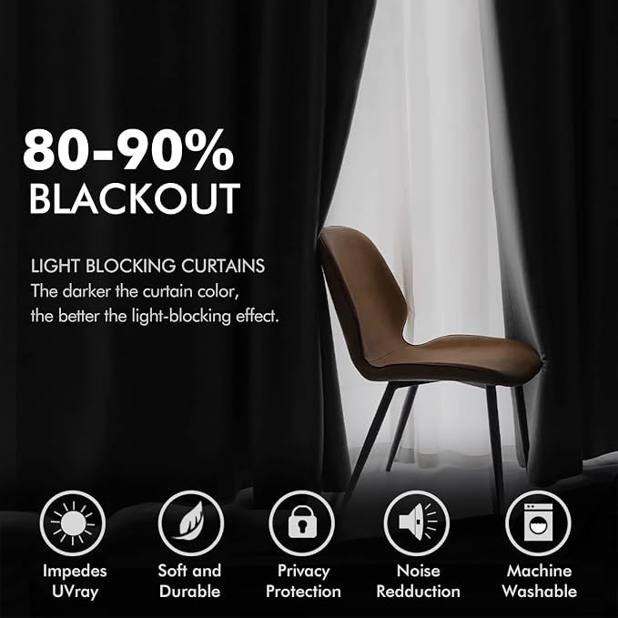 MIULEE Velvet Curtains Halloween Black 52 x 63 Inch Length Set of 2 | Grommet - Image 4