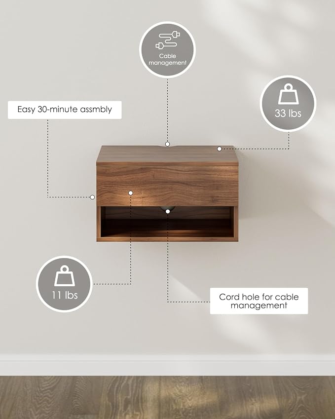 Modern Walnut Floating Nightstand - Image 9