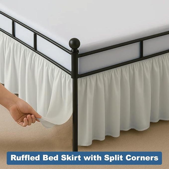 Ruffled Bed Skirt Split Corners with Platform, Tailored Fit Hotel Quality Wrinkle Free Ultra-Soft Microfiber Dust Ruffle, Upto 14 Inch Drop, Twin, Ivory
