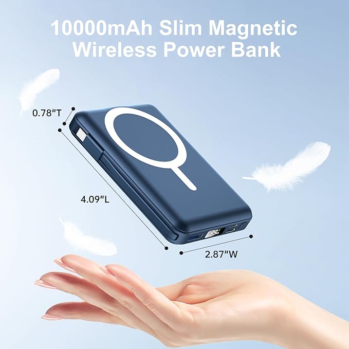 for Magsafe Portable Charger - 10000mAh Battery Pack for Magsafe with USB-C Cable and PD 20W USB C Fast Charging LED Display, Magnetic Wireless Power Bank for iPhone 17/16/15/14/13/12/Pro/Pro Max