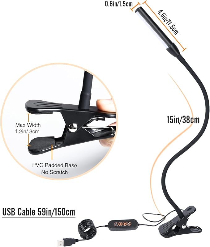 Clip on Reading Lamp, Clip Light, Warm & Daylight & White Light 3 Colors - Image 8