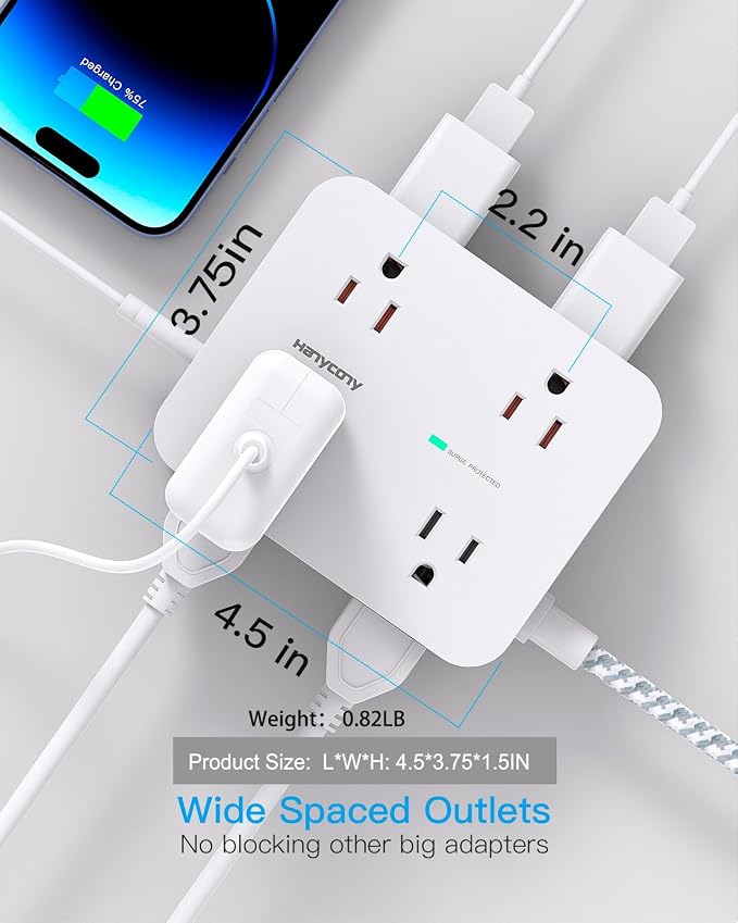 HANYCONY Extension Cord 25 Ft, Power Strip Surge Protector, Long Cord | 8 - Image 4