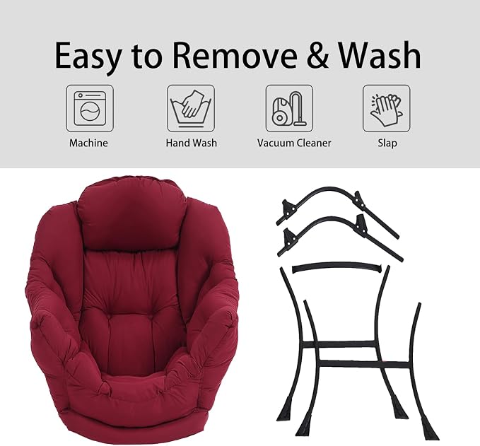 Lazy Chair with Ottoman, Comfy Accent Reading Chair, Burgundy | Foldable - Image 5