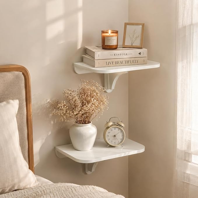 WELLAND 11.8" x 8.25" White Wall Mounted Desk Small Floating Shelves Set of 2 - Image 4