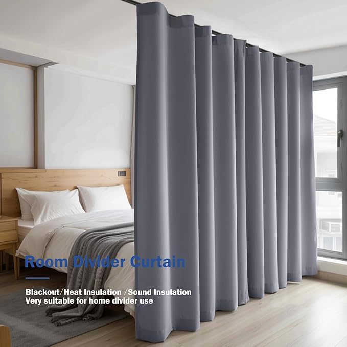 Room Divider Blackout Curtain Track Curtains Wall Dividers Panels Screen for Living Rooms Bedroom Office Privacy Partition Separation, W150 × L96 Inch,1 Panel, Light Grey
