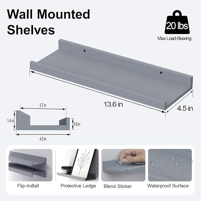 Grey Floating Shelves for Wall Decor, 14 in Shelf - Image 2