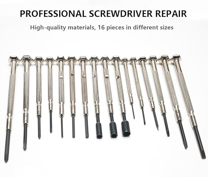 16 PCS Mini Precision Screwdriver Set - Premium Mini Screw Driver Set Kit - 16 Different Sizes of Flat Head Philips for Electronics, Toys, Computer & Watch Repair
