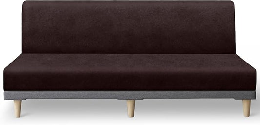 molasofa Leather Like Stretch Futon Slipcover Armless Sofa Cover Furniture Protector with Elastic Bottom, Soft and Washable Futon Cover for Sofa Bed （Larger，Chocolate）
